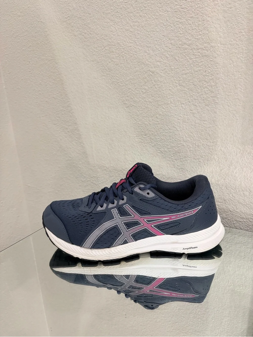 ASICS Women's Navy Running Sneakers with Pink Accents size 10